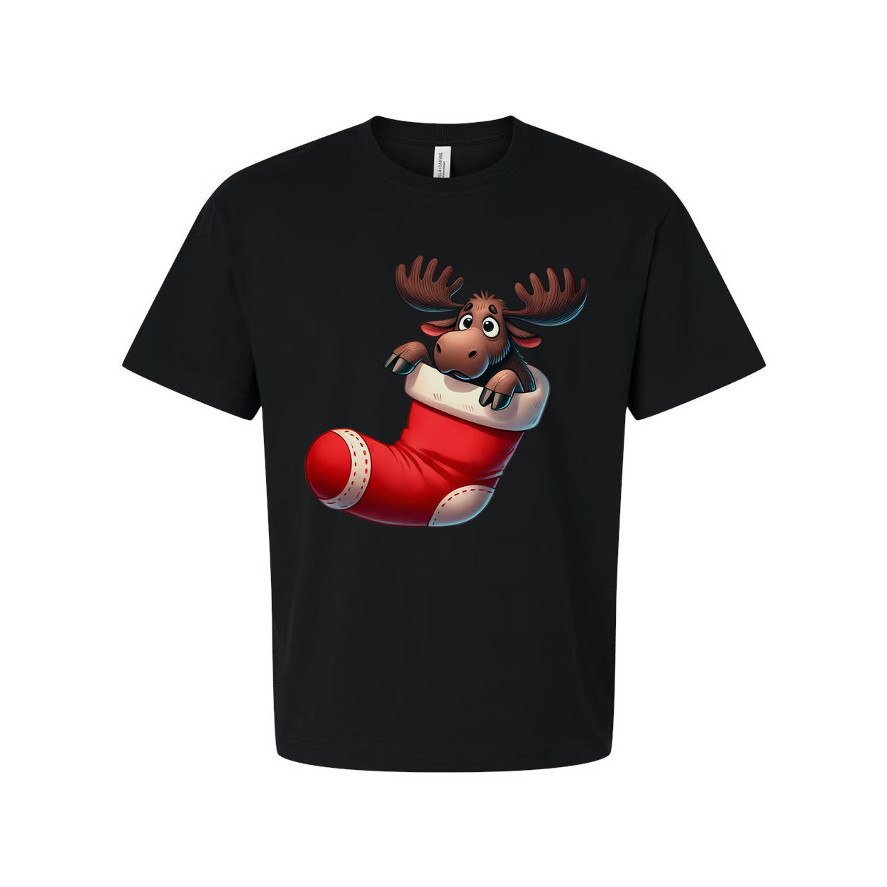 Christmas Moose In Stocking Graphic T Shirt Unisex For Men And Women Holiday Gift Idea