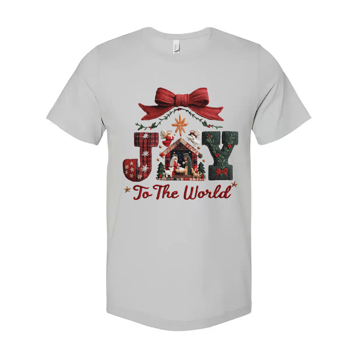 Joy To The World Christmas Graphic T Shirt Unisex White Cotton Shirt With Nativity Scene