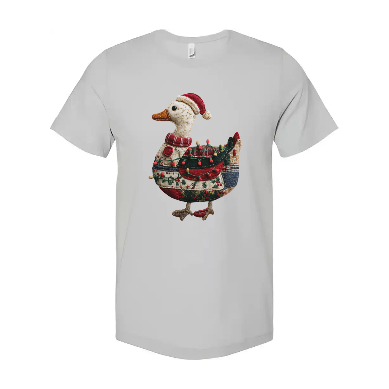 Unisex Christmas Duck Patchwork T Shirt With Santa Hat And Festive Design
