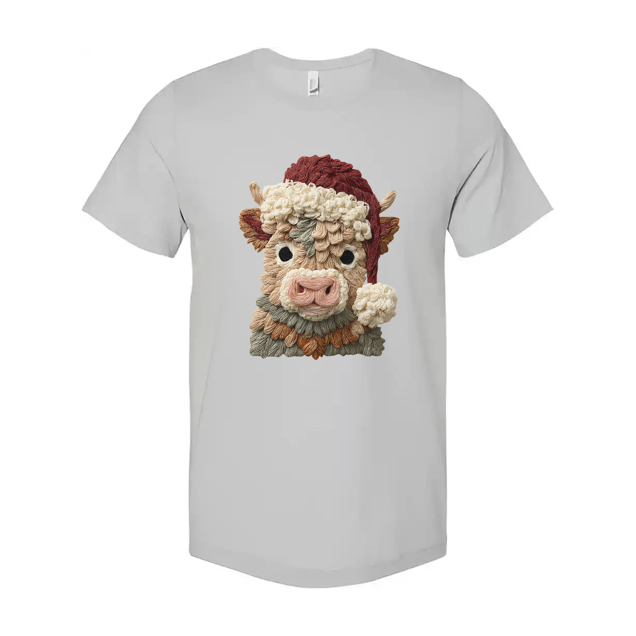 Unisex T Shirt With Festive Knitted Bull Portrait And Santa Hat Christmas Design