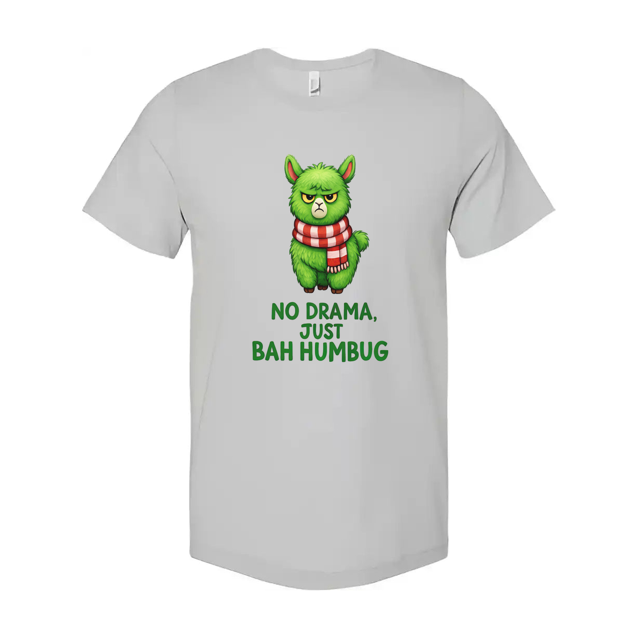Green Grumpy Cat Christmas T Shirt Unisex With Red Scarf No Drama Just Bah Humbug Graphic Tee