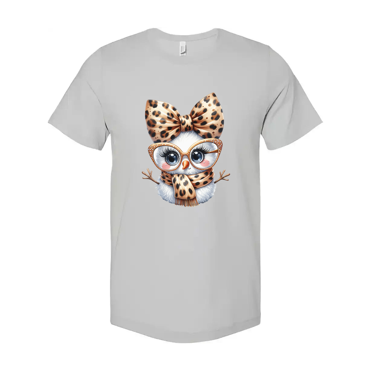 Unisex White T Shirt With Leopard Print Owl Graphic Wearing Bow Glasses And Scarf