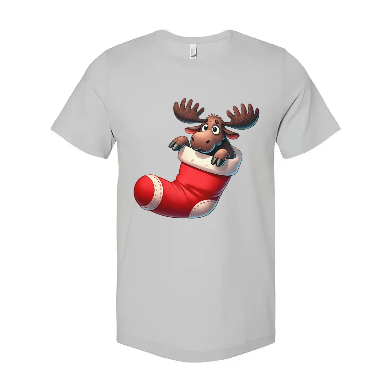 Christmas Moose In Stocking Graphic T Shirt Unisex For Men And Women Holiday Gift Idea