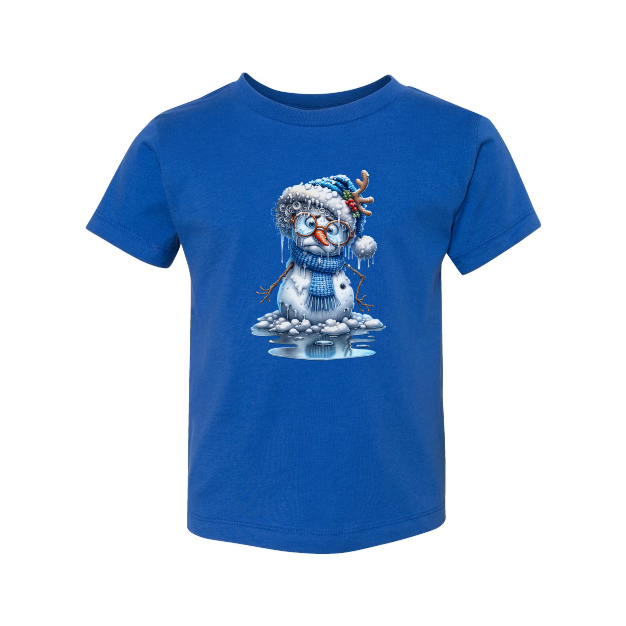 Snowman Graphic T Shirt With Blue Hat And Scarf Winter Holiday Illustration For Men And Women