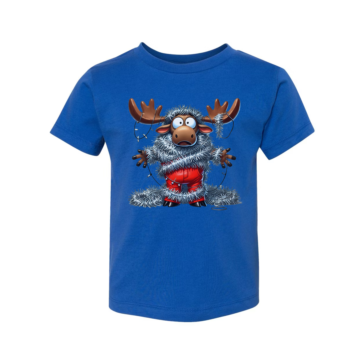 Unisex Christmas Moose Graphic T Shirt With Tinsel Lights Funny Festive Apparel Collection