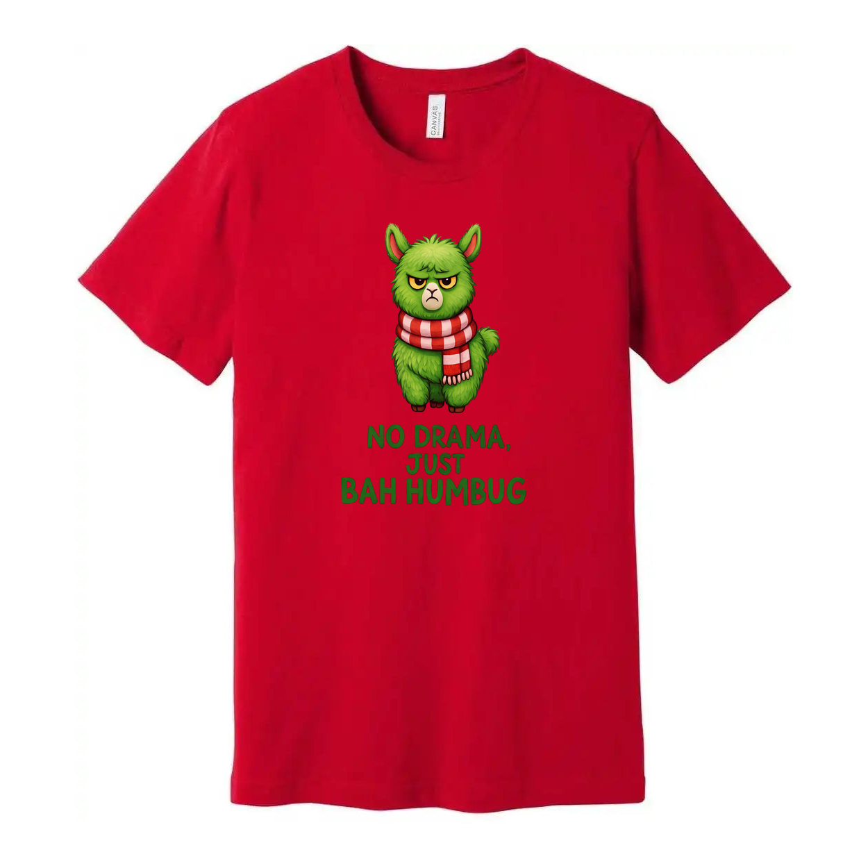 Green Grumpy Cat Christmas T Shirt Unisex With Red Scarf No Drama Just Bah Humbug Graphic Tee