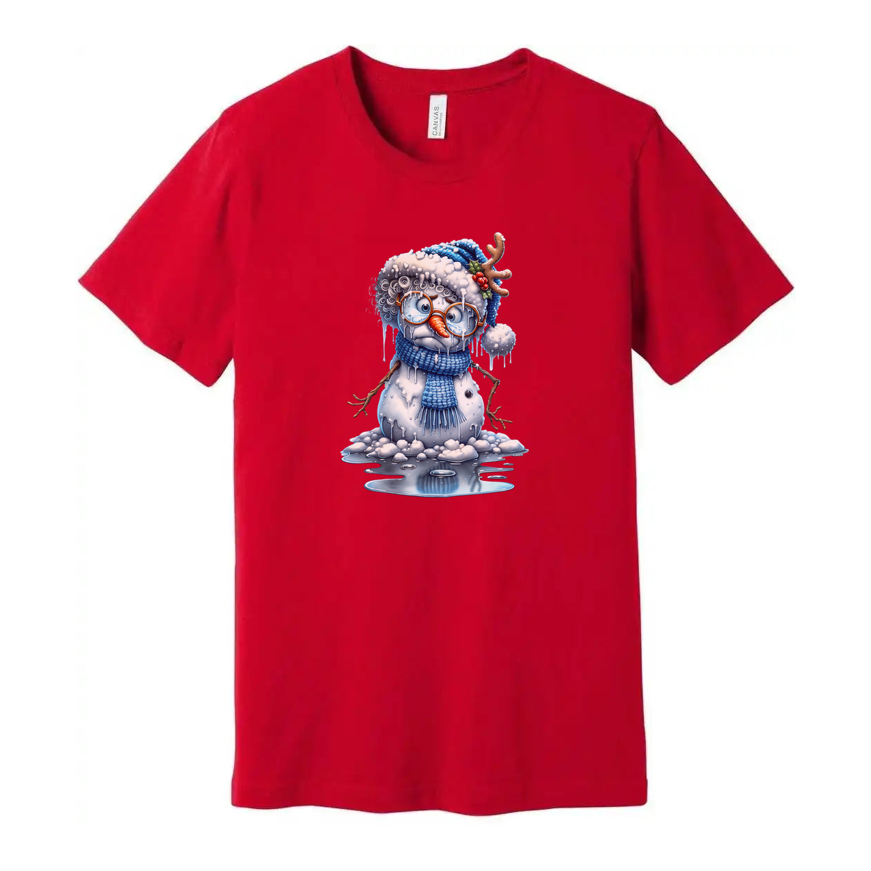 Snowman Graphic T Shirt With Blue Hat And Scarf Winter Holiday Illustration For Men And Women
