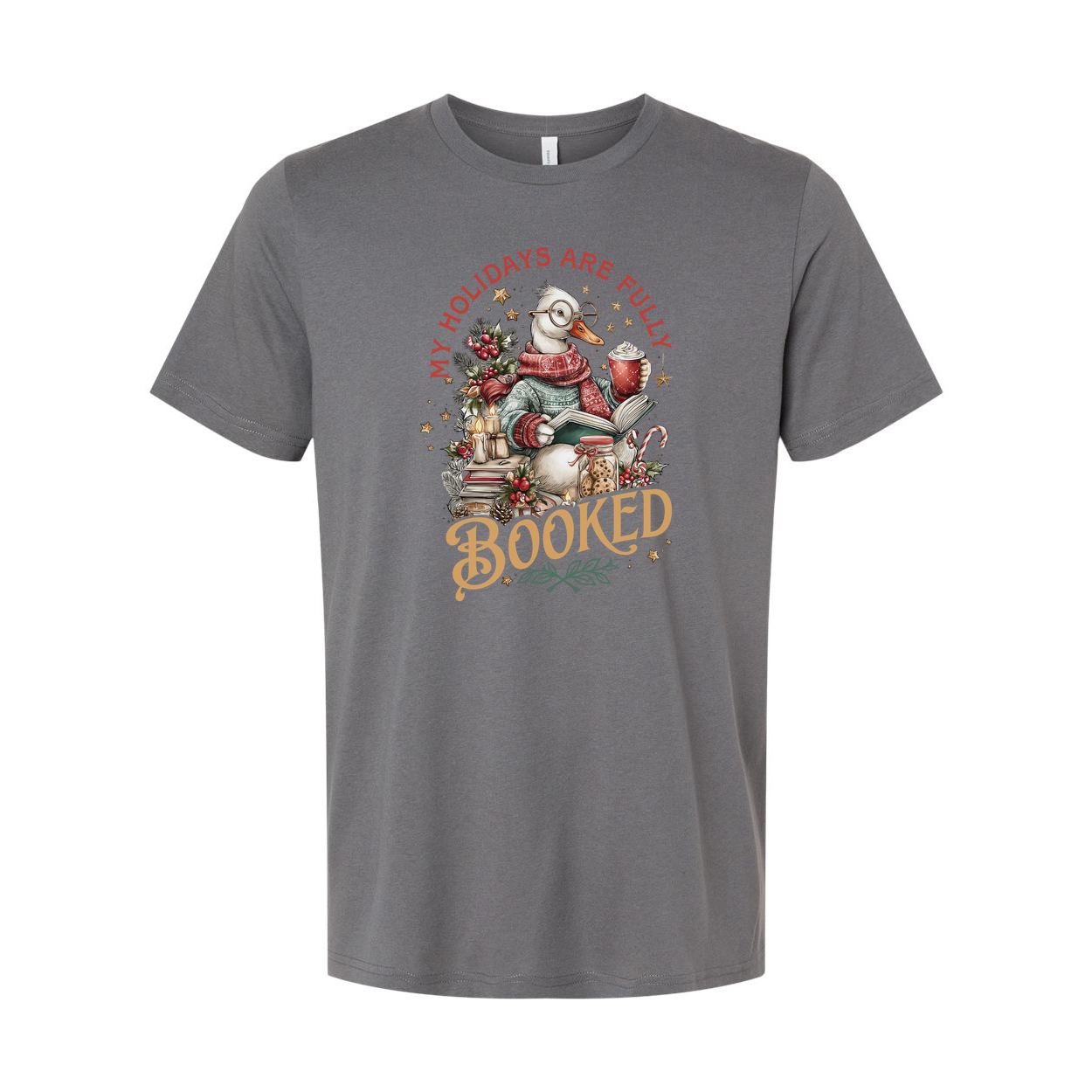 Unisex Christmas T Shirt With Cozy Reading Mascot Illustration And The Phrase My Holidays Are Fully Booked