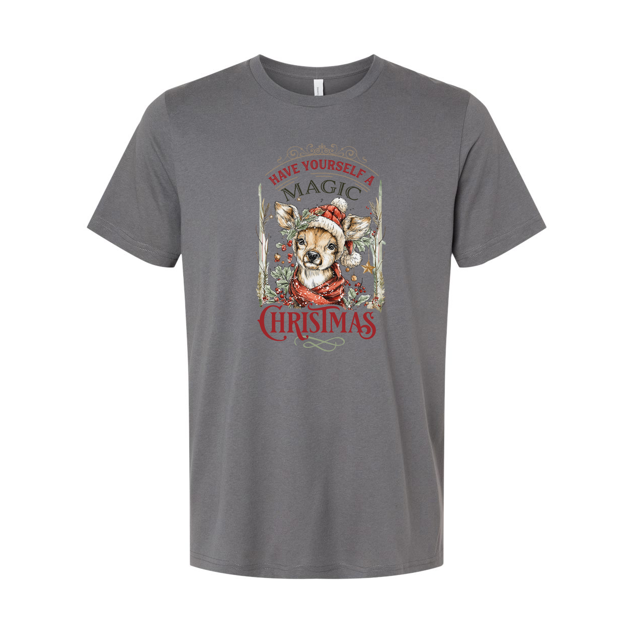 Unisex Christmas T Shirt With Festive Dog Wearing Santa Hat And Red Scarf Graphic