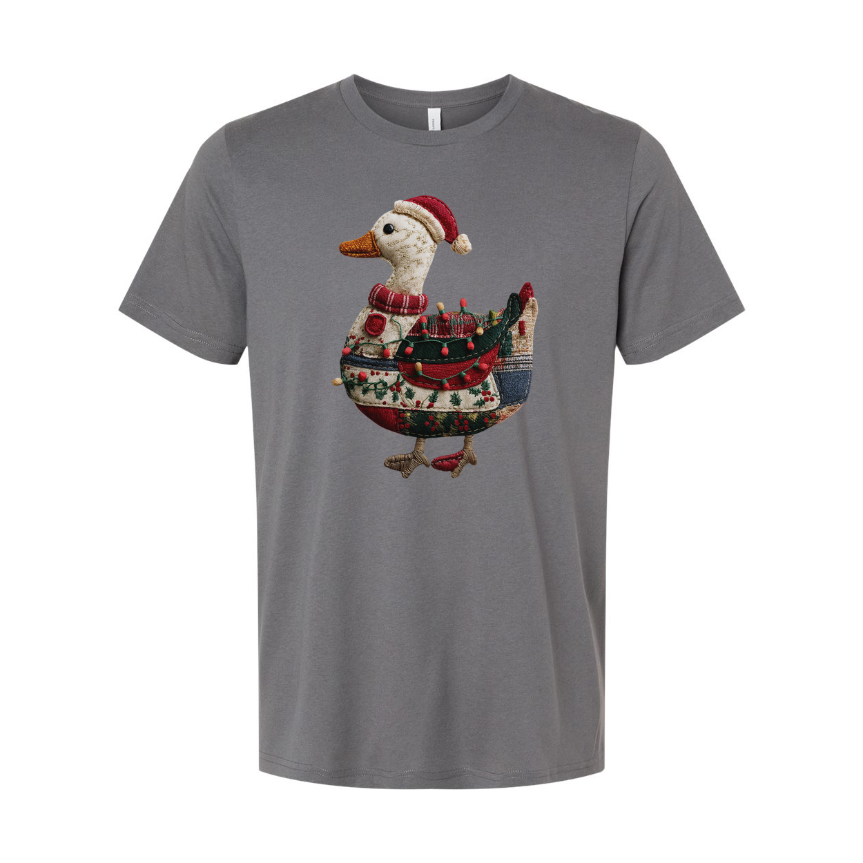 Unisex Christmas Duck Patchwork T Shirt With Santa Hat And Festive Design