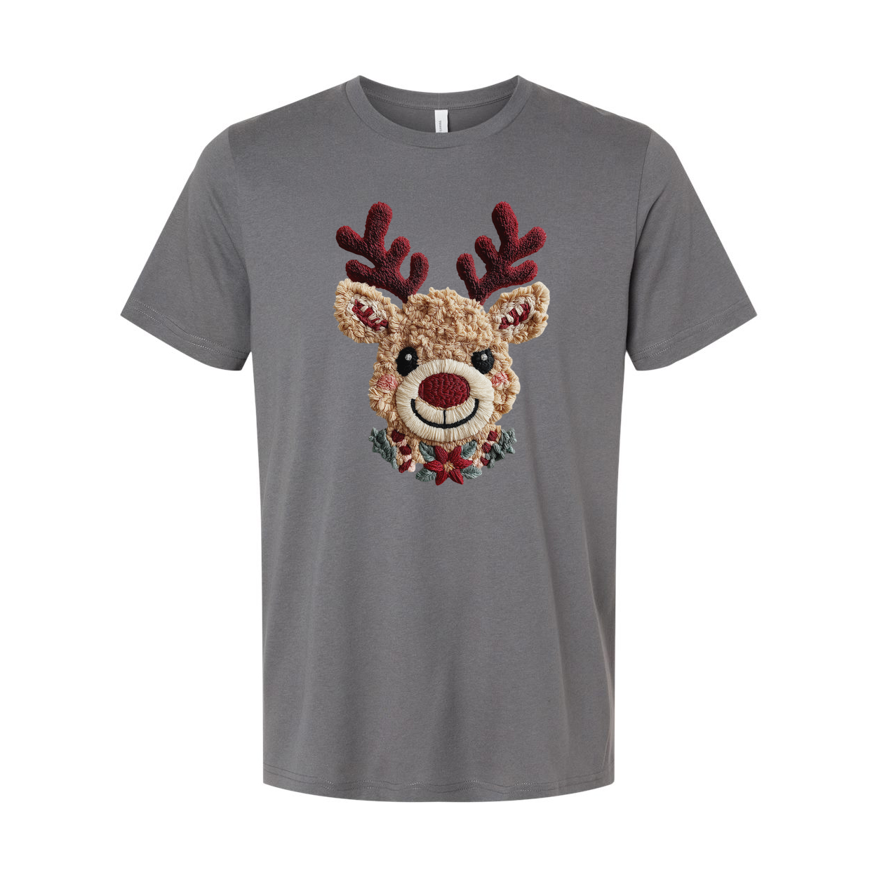 Unisex Christmas T Shirt With Reindeer Face Design And Festive Details