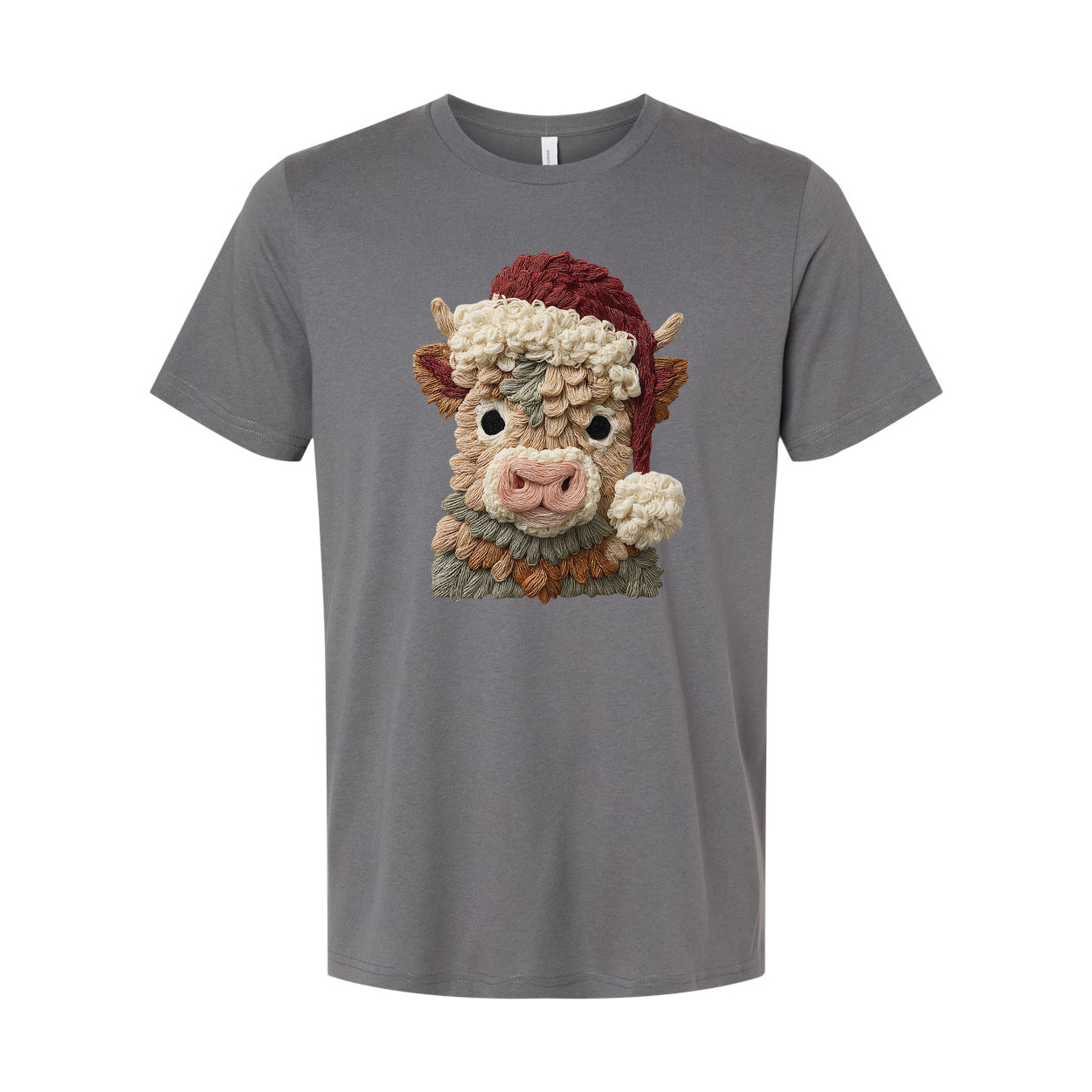 Unisex T Shirt With Festive Knitted Bull Portrait And Santa Hat Christmas Design