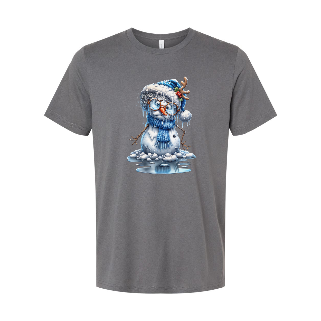 Snowman Graphic T Shirt With Blue Hat And Scarf Winter Holiday Illustration For Men And Women