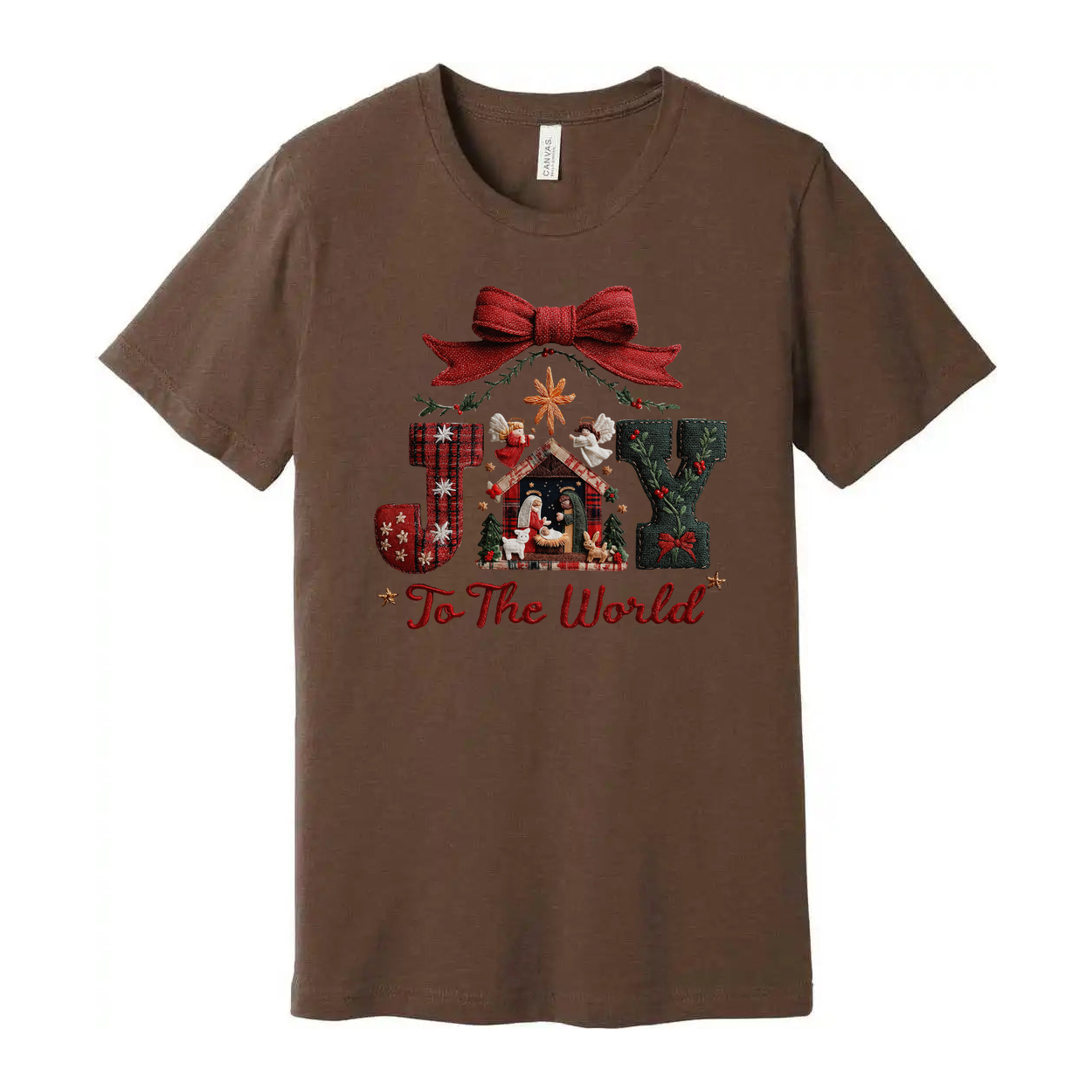 Joy To The World Christmas Graphic T Shirt Unisex White Cotton Shirt With Nativity Scene