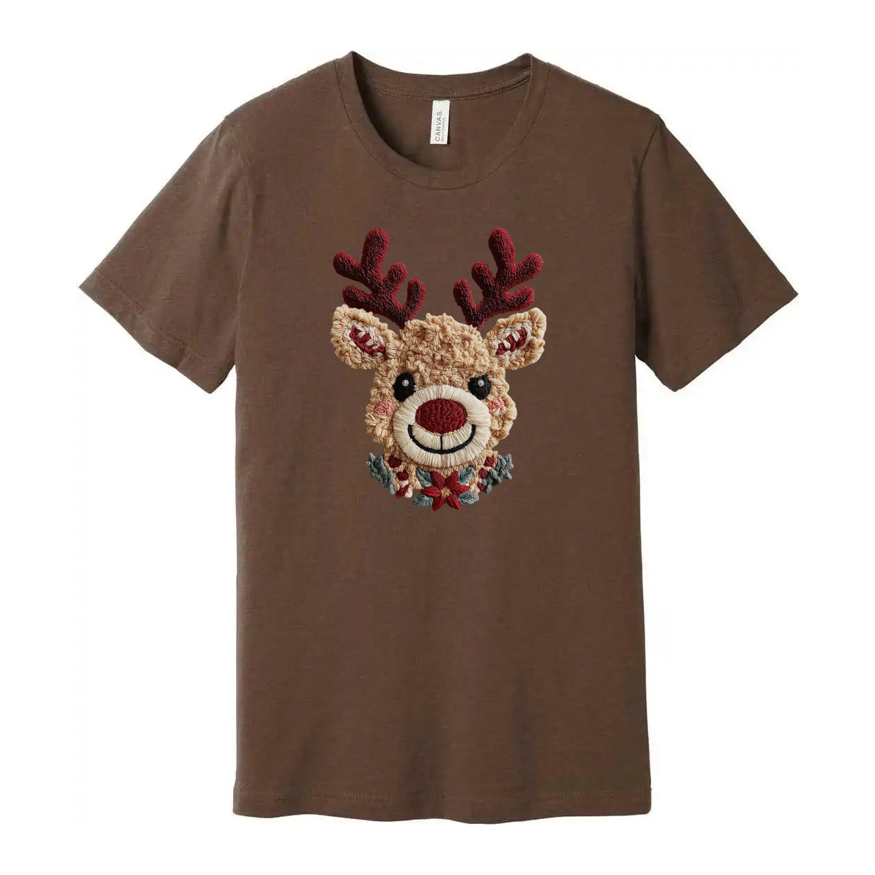 Unisex Christmas T Shirt With Reindeer Face Design And Festive Details