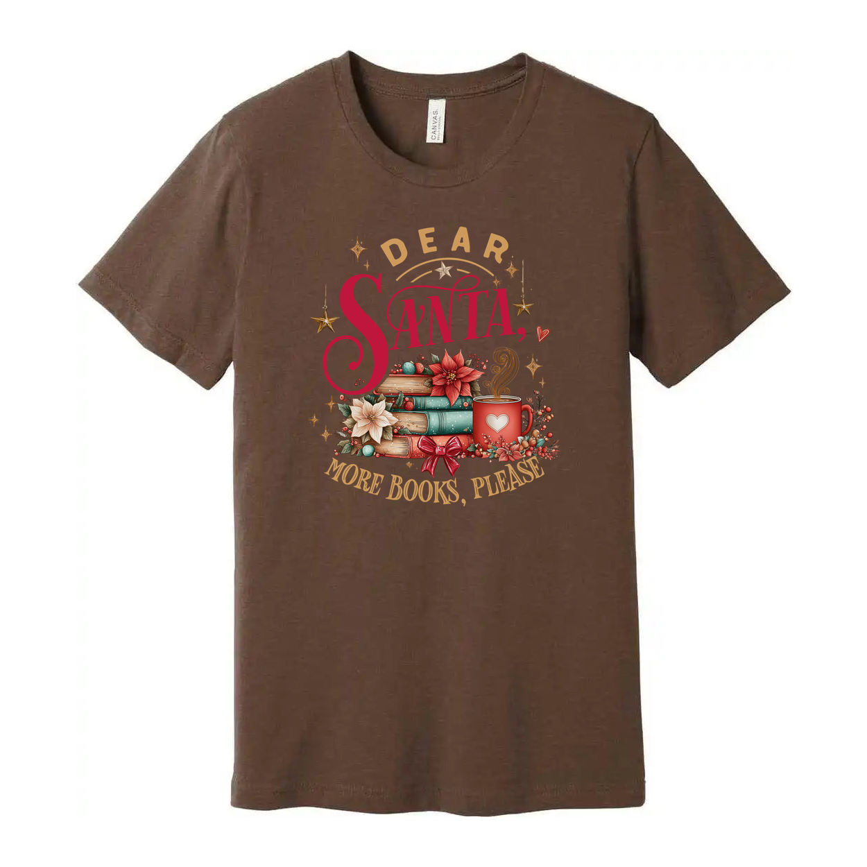 Dear Santa Please Bring More Books Unisex Christmas Graphic T Shirt For Readers Everywhere