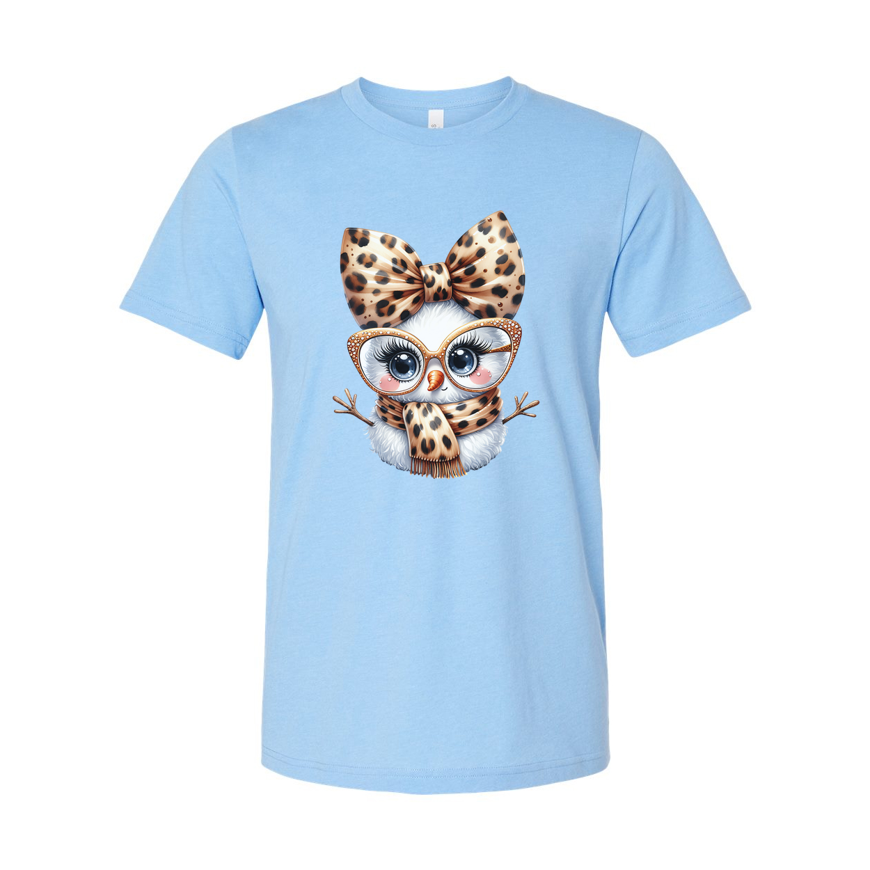 Unisex White T Shirt With Leopard Print Owl Graphic Wearing Bow Glasses And Scarf