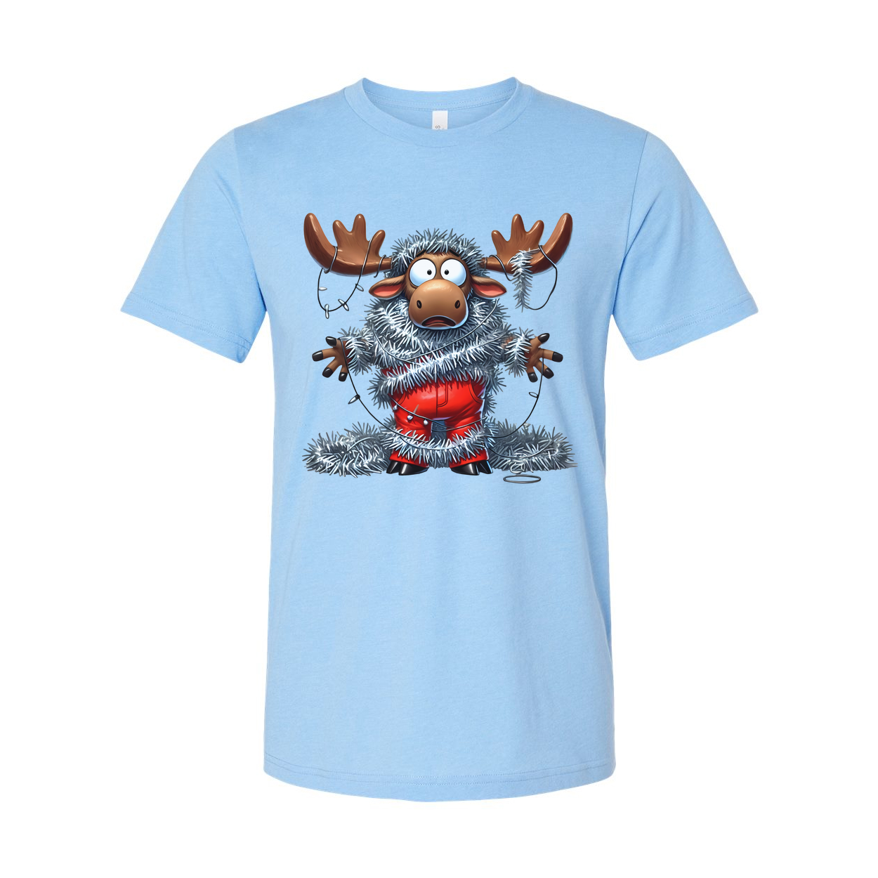Unisex Christmas Moose Graphic T Shirt With Tinsel Lights Funny Festive Apparel Collection