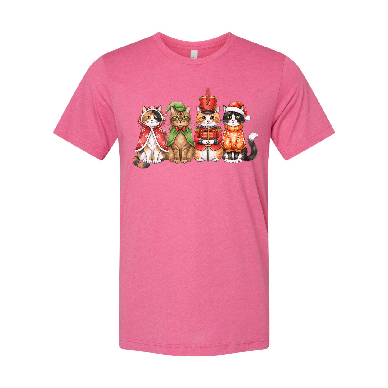 Unisex White T Shirt Featuring Five Festive Cats In Christmas Costumes Artwork Colorful Illustration