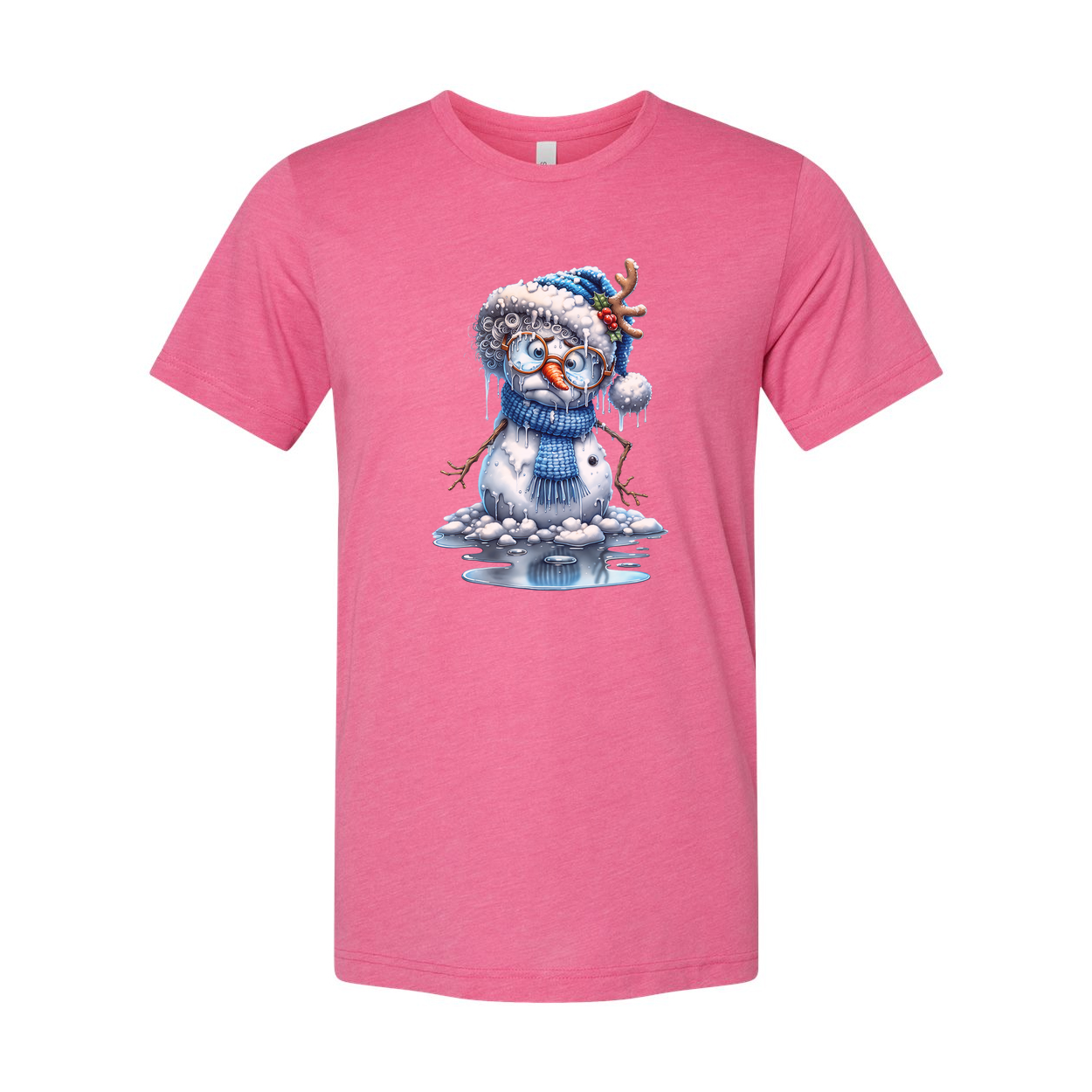 Snowman Graphic T Shirt With Blue Hat And Scarf Winter Holiday Illustration For Men And Women