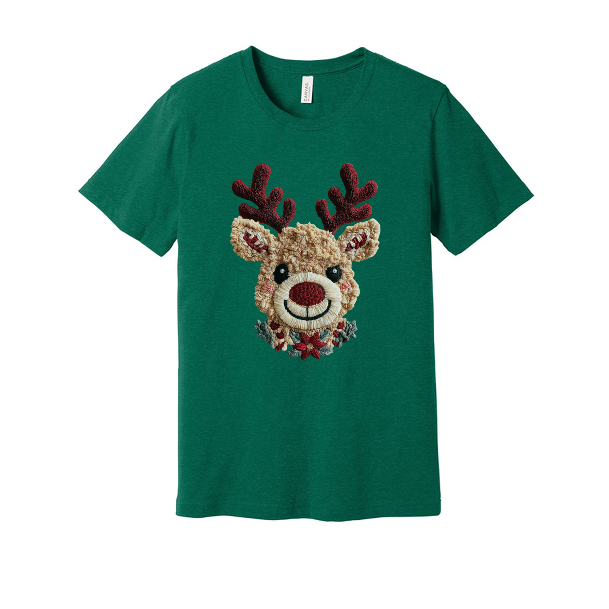 Unisex Christmas T Shirt With Reindeer Face Design And Festive Details