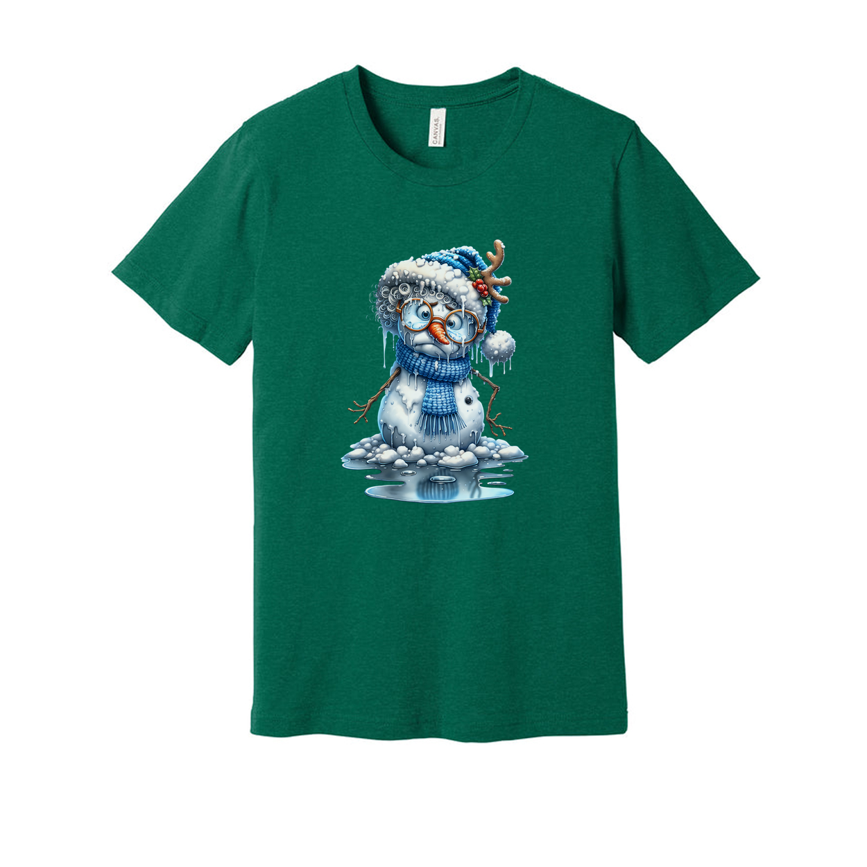 Snowman Graphic T Shirt With Blue Hat And Scarf Winter Holiday Illustration For Men And Women