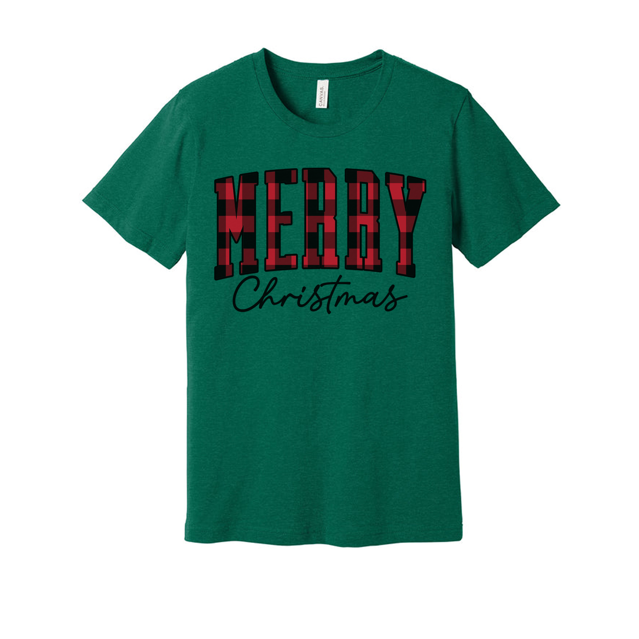 Merry Christmas Plaid Block Lettering Unisex T Shirt With Script Christmas Text Design