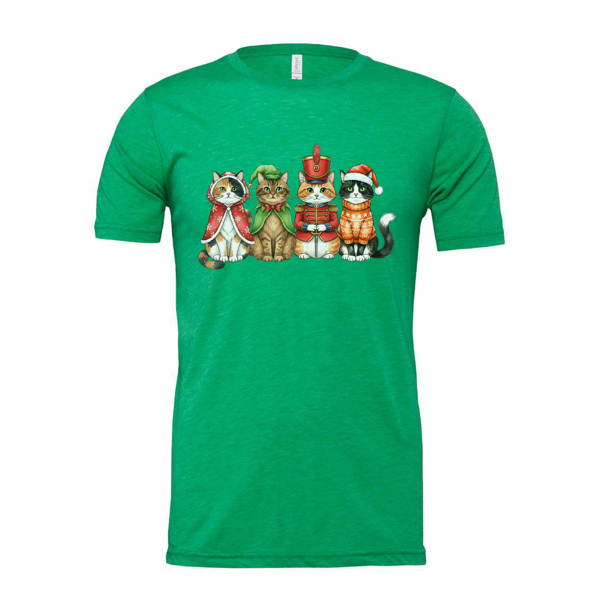 Unisex White T Shirt Featuring Five Festive Cats In Christmas Costumes Artwork Colorful Illustration