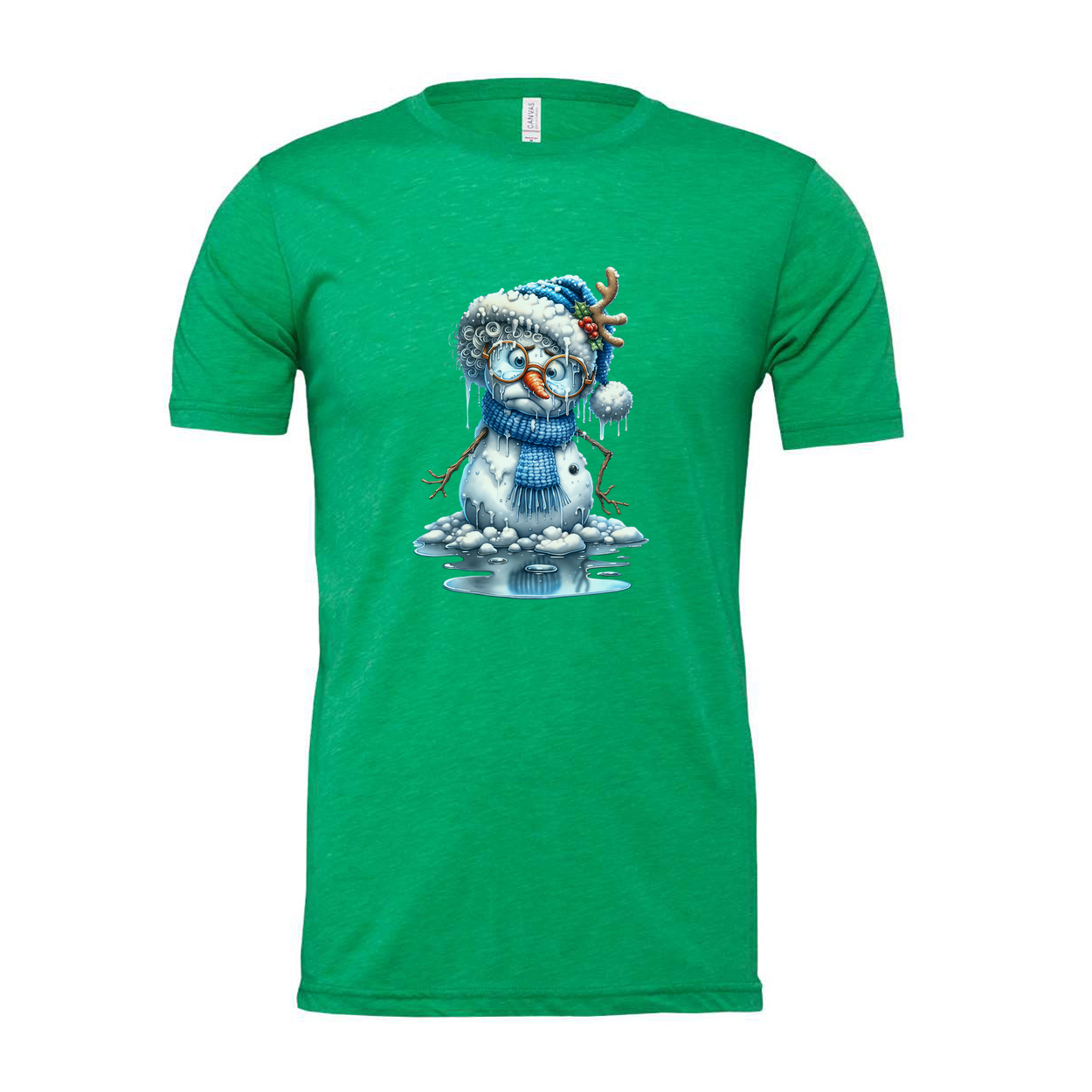 Snowman Graphic T Shirt With Blue Hat And Scarf Winter Holiday Illustration For Men And Women