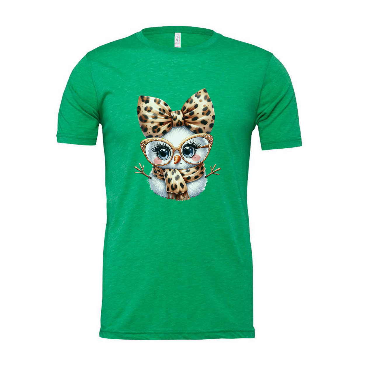 Unisex White T Shirt With Leopard Print Owl Graphic Wearing Bow Glasses And Scarf