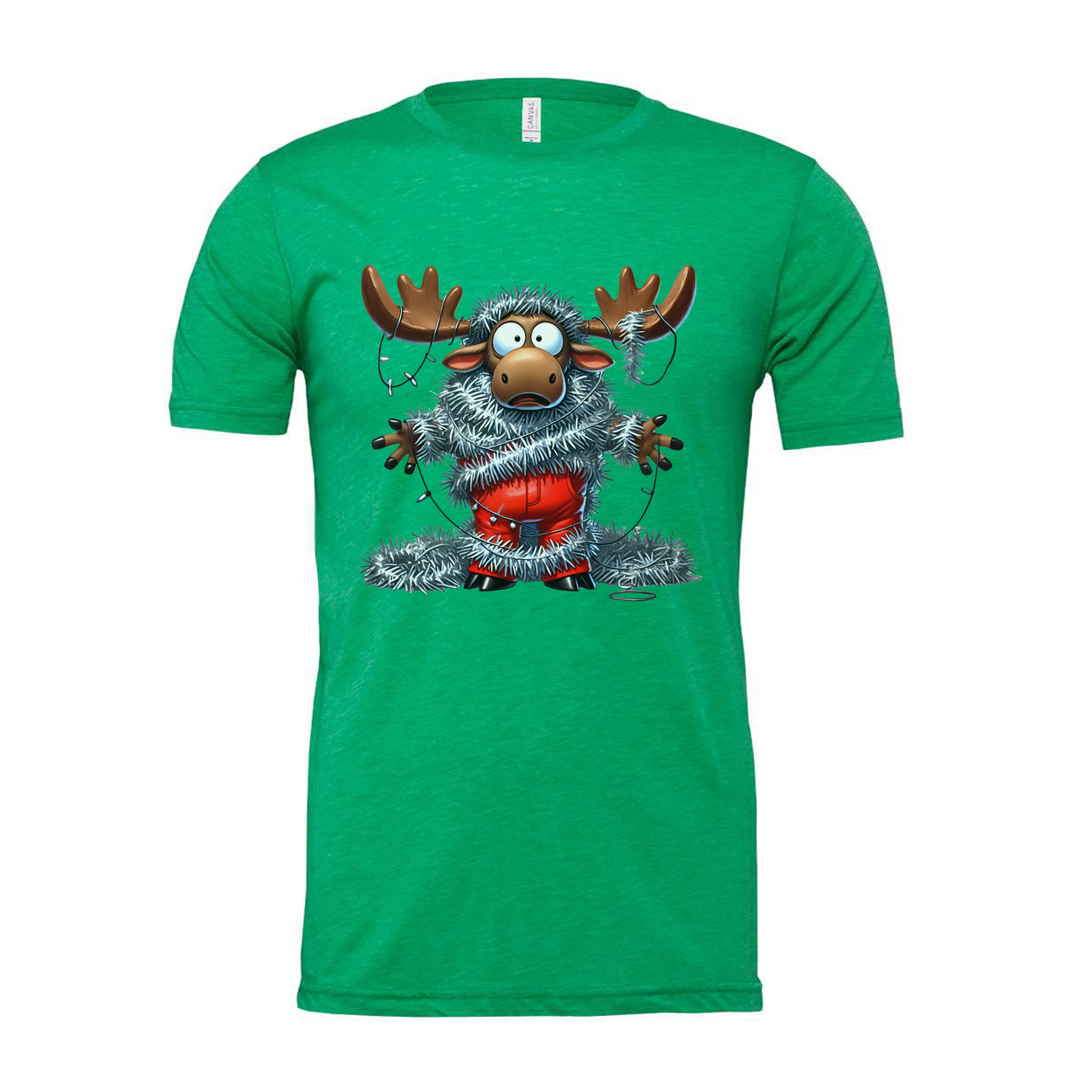 Unisex Christmas Moose Graphic T Shirt With Tinsel Lights Funny Festive Apparel Collection
