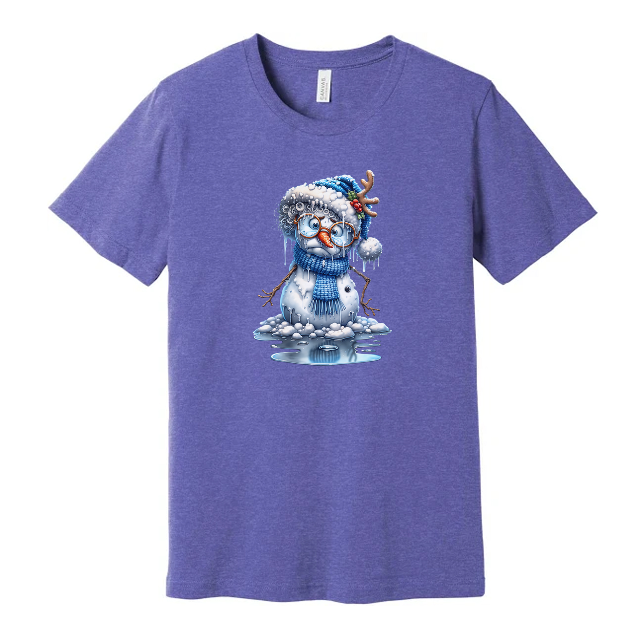 Snowman Graphic T Shirt With Blue Hat And Scarf Winter Holiday Illustration For Men And Women