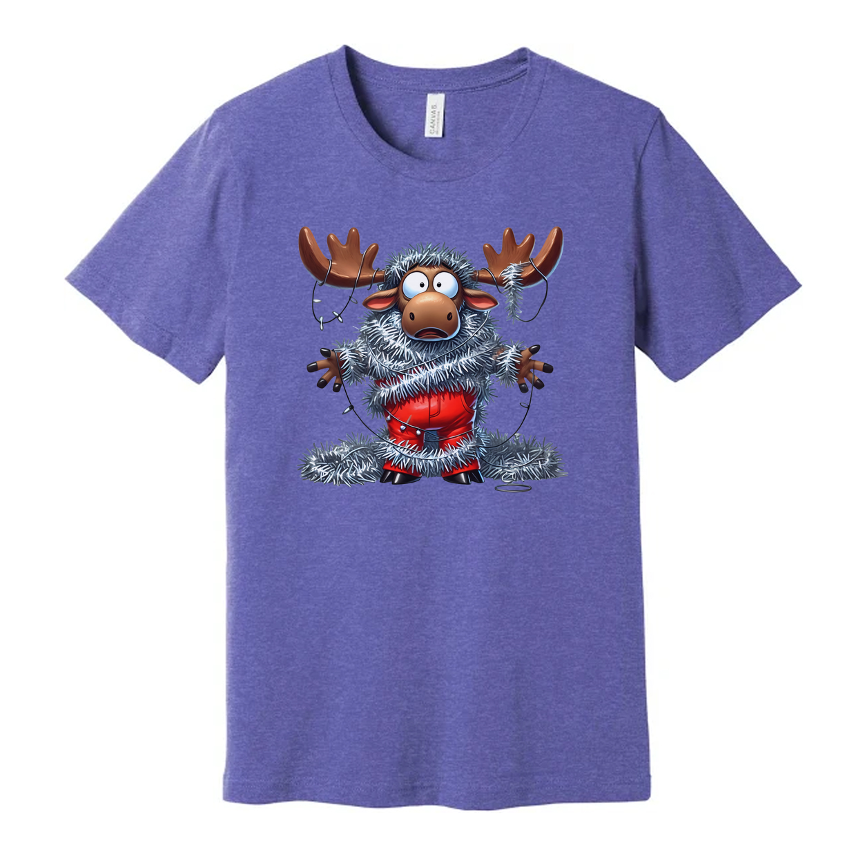 Unisex Christmas Moose Graphic T Shirt With Tinsel Lights Funny Festive Apparel Collection