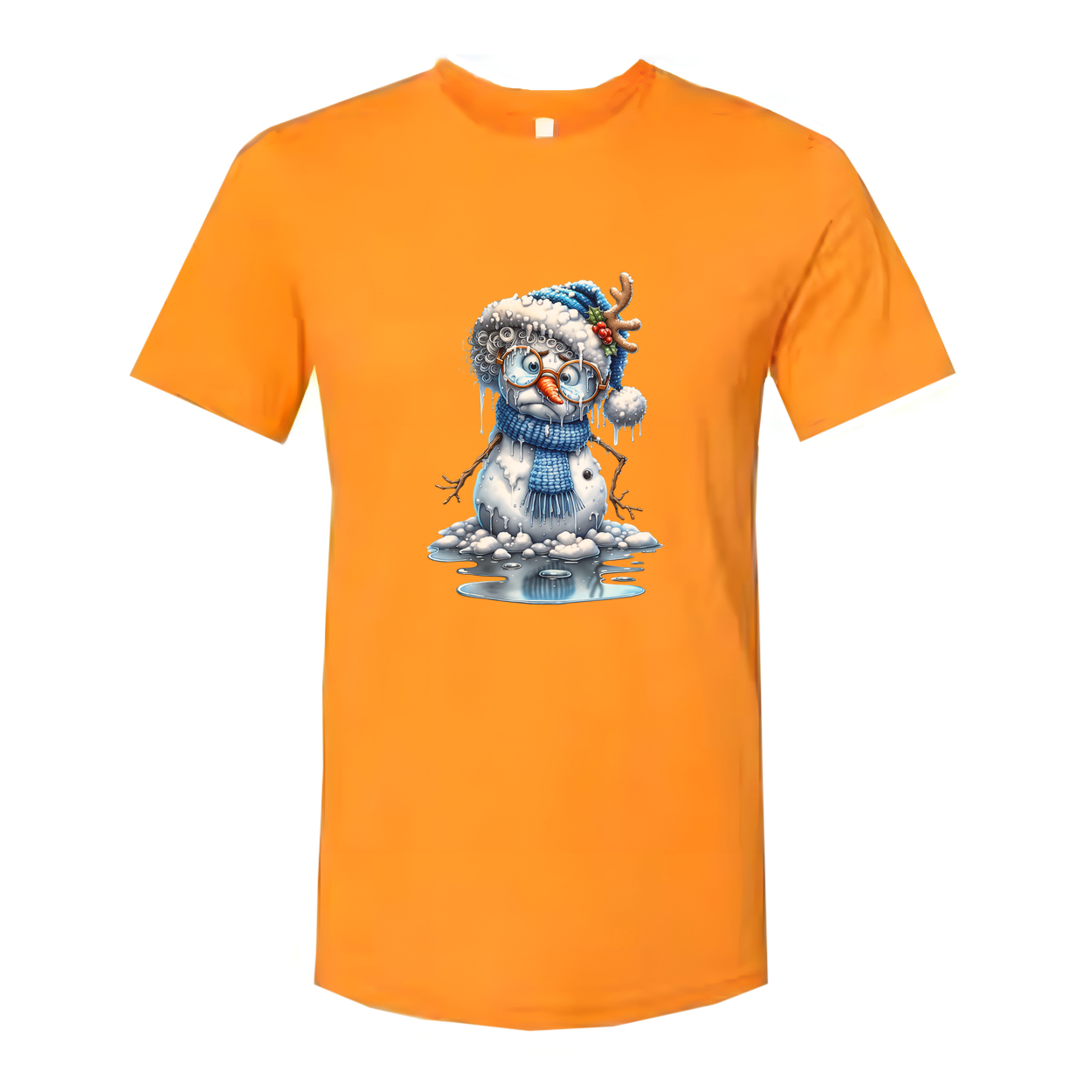 Snowman Graphic T Shirt With Blue Hat And Scarf Winter Holiday Illustration For Men And Women
