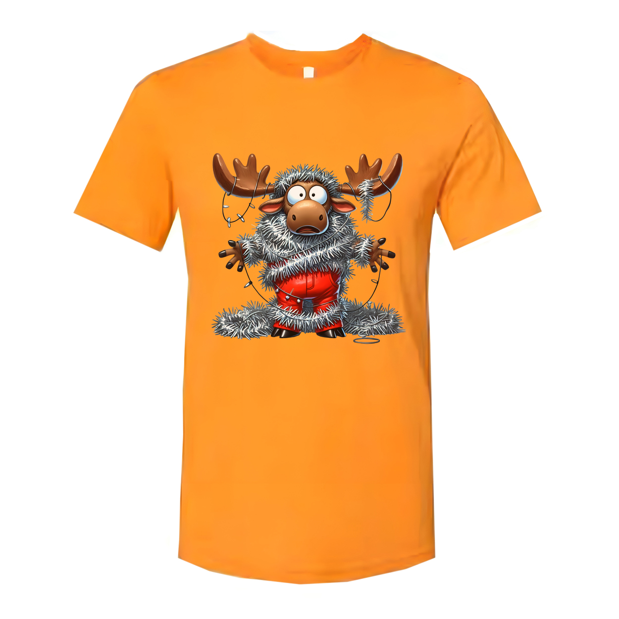 Unisex Christmas Moose Graphic T Shirt With Tinsel Lights Funny Festive Apparel Collection