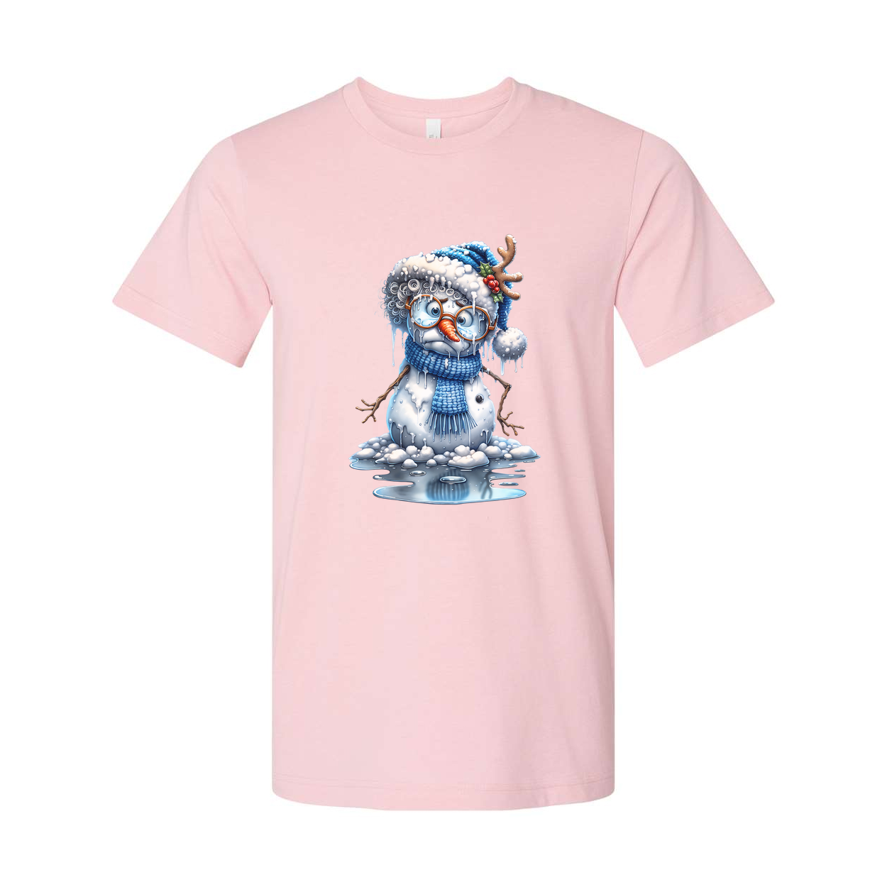 Snowman Graphic T Shirt With Blue Hat And Scarf Winter Holiday Illustration For Men And Women