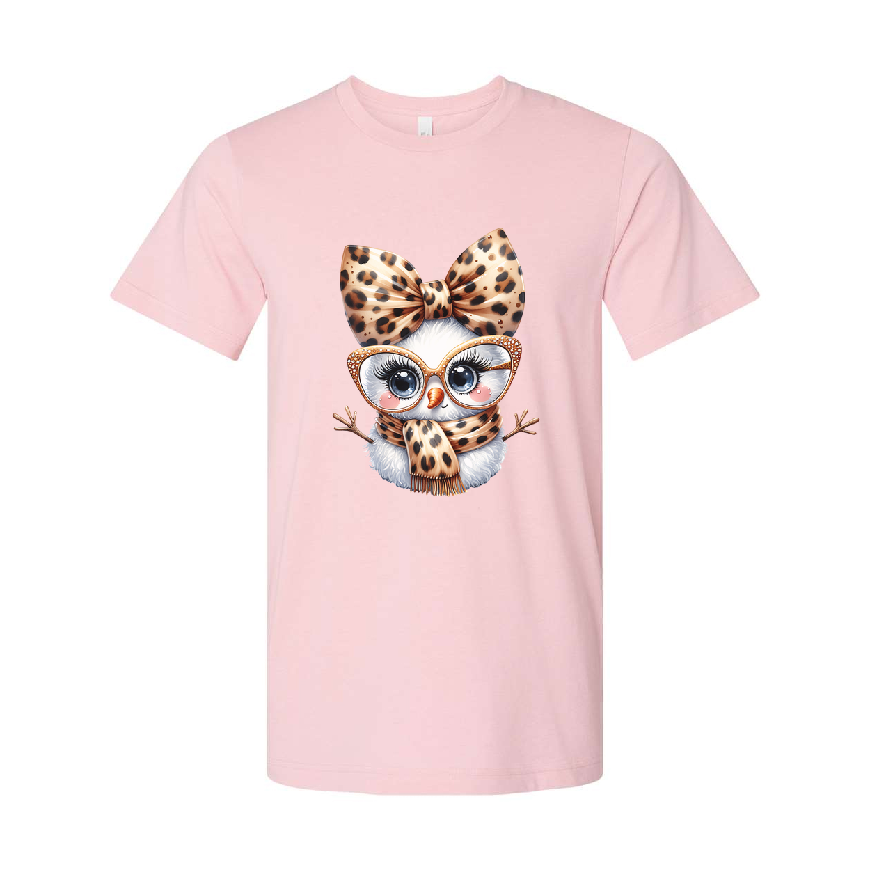 Unisex White T Shirt With Leopard Print Owl Graphic Wearing Bow Glasses And Scarf