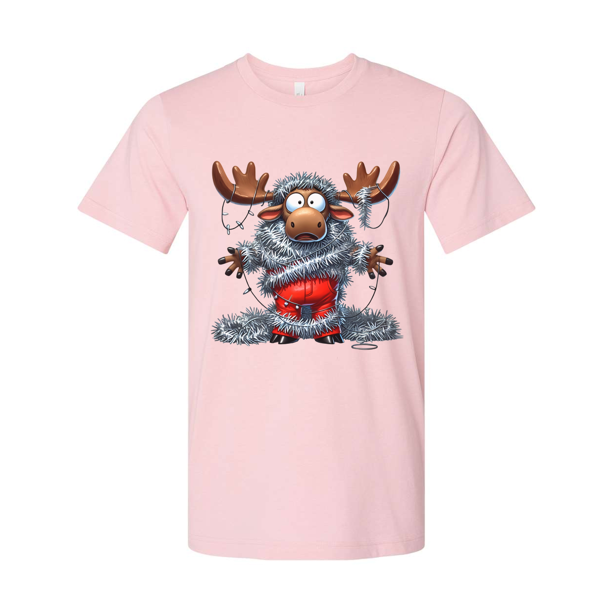 Unisex Christmas Moose Graphic T Shirt With Tinsel Lights Funny Festive Apparel Collection
