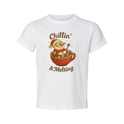 Unisex Christmas T Shirt White Graphic Tee Chillin And Melting Snowman Mug Hot Cocoa Design