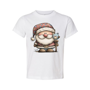 Santa Claus Cartoon Graphic T Shirt With Bird Companion And Starry Hat Design Artwork