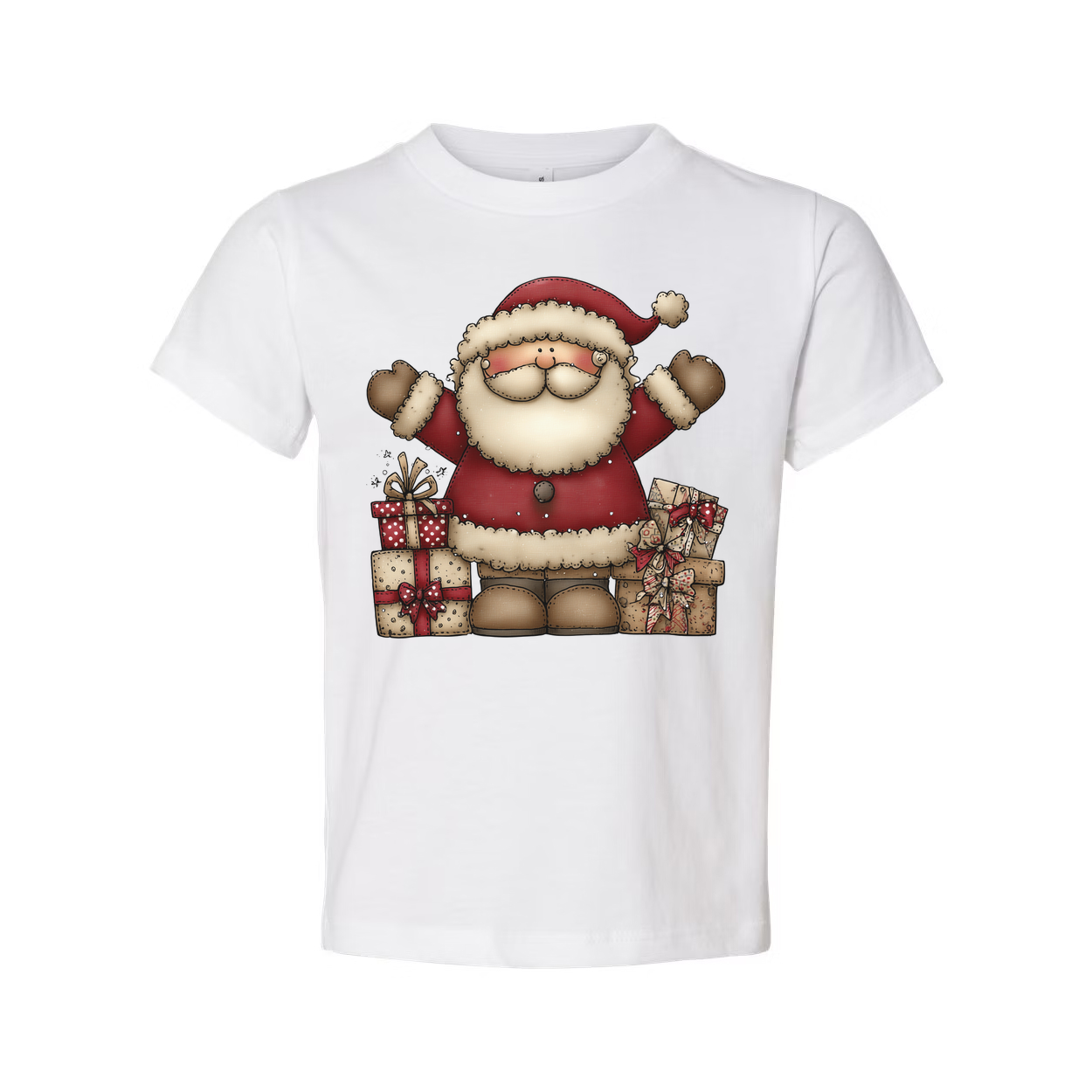 Santa Claus Christmas T Shirt For Unisex Wear With Gift Boxes Design Colorful Artwork