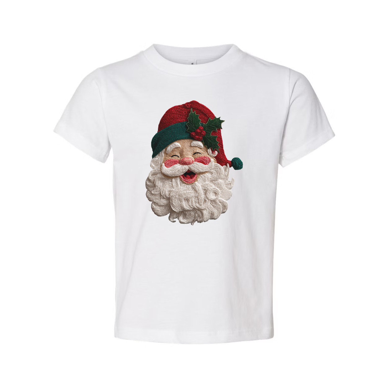 Unisex Christmas T Shirt With Santa Face And Holly Hat Design For Holiday Cheer