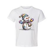 Colorful Snowman T Shirt With Rainbow Scarf And Beanie Christmas Design For Unisex Wear
