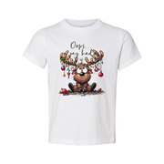 Unisex Christmas Graphic T Shirt With Cute Reindeer Character And Oops My Bad Text Design