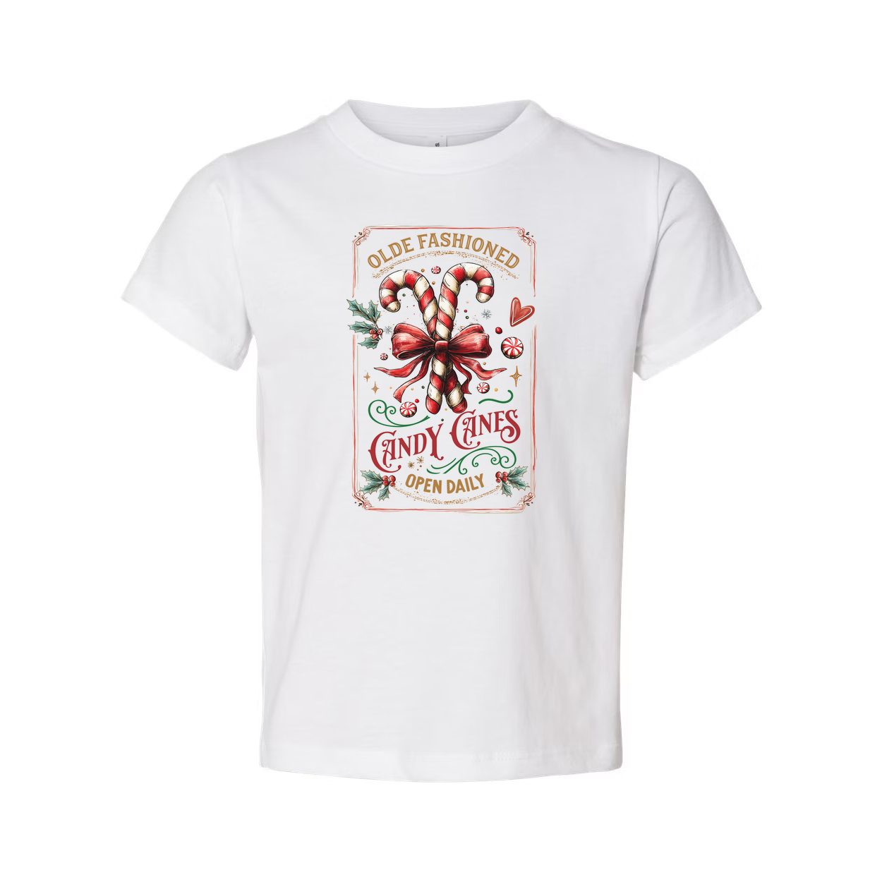 Unisex Christmas T Shirt With Olde Fashioned Candy Canes And Holiday Bow Design Graphic