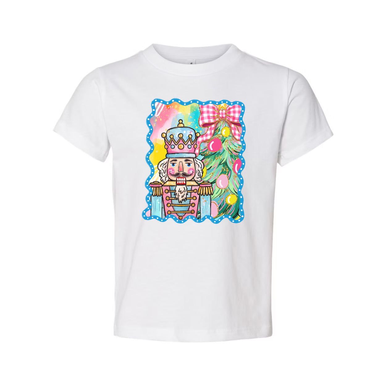 Colorful Unisex Nutcracker And Christmas Tree Graphic T Shirt For Holiday Festive Wear