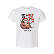 Not So Jolly Today Sloth Christmas T Shirt With Santa Hat And Candy Cane Graphic