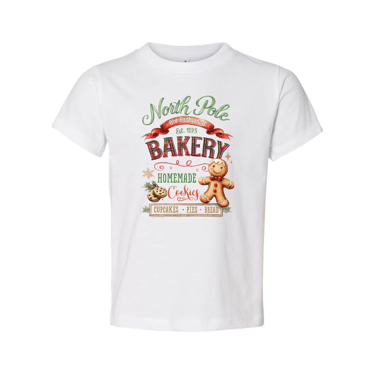 North Pole Bakery Christmas Tee With Homemade Cookies And A Fun Gingerbread Man Delight