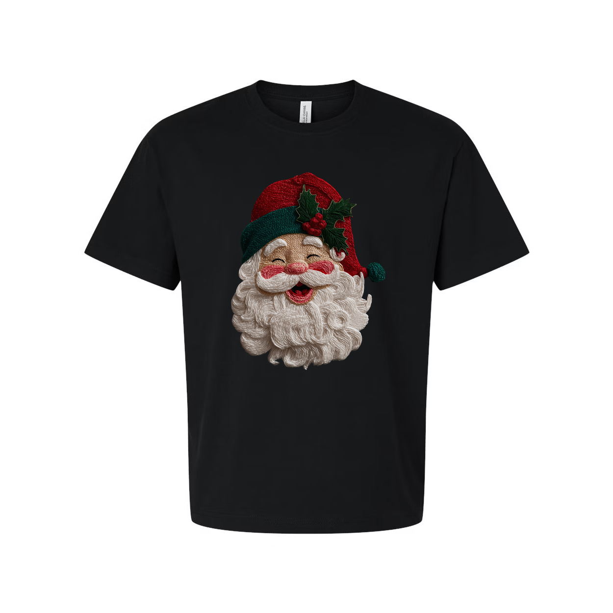 Unisex Christmas T Shirt With Santa Face And Holly Hat Design For Holiday Cheer