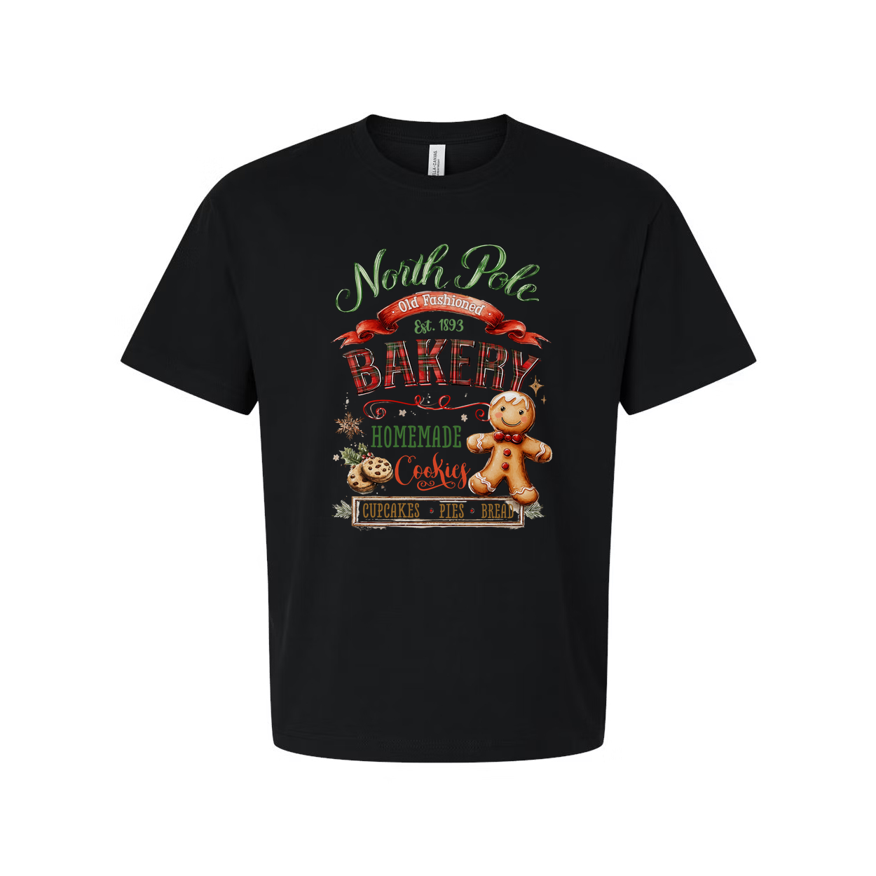 North Pole Bakery Christmas Tee With Homemade Cookies And A Fun Gingerbread Man Delight